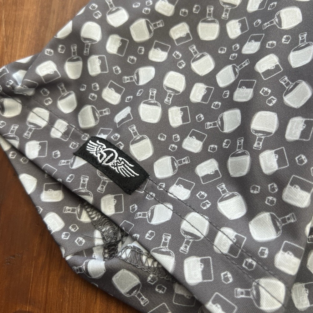 Straight Down Performance Golf Polo‎ Shirt Men's Large Gray Bourbon Bottle Print - Picture 9 of 12